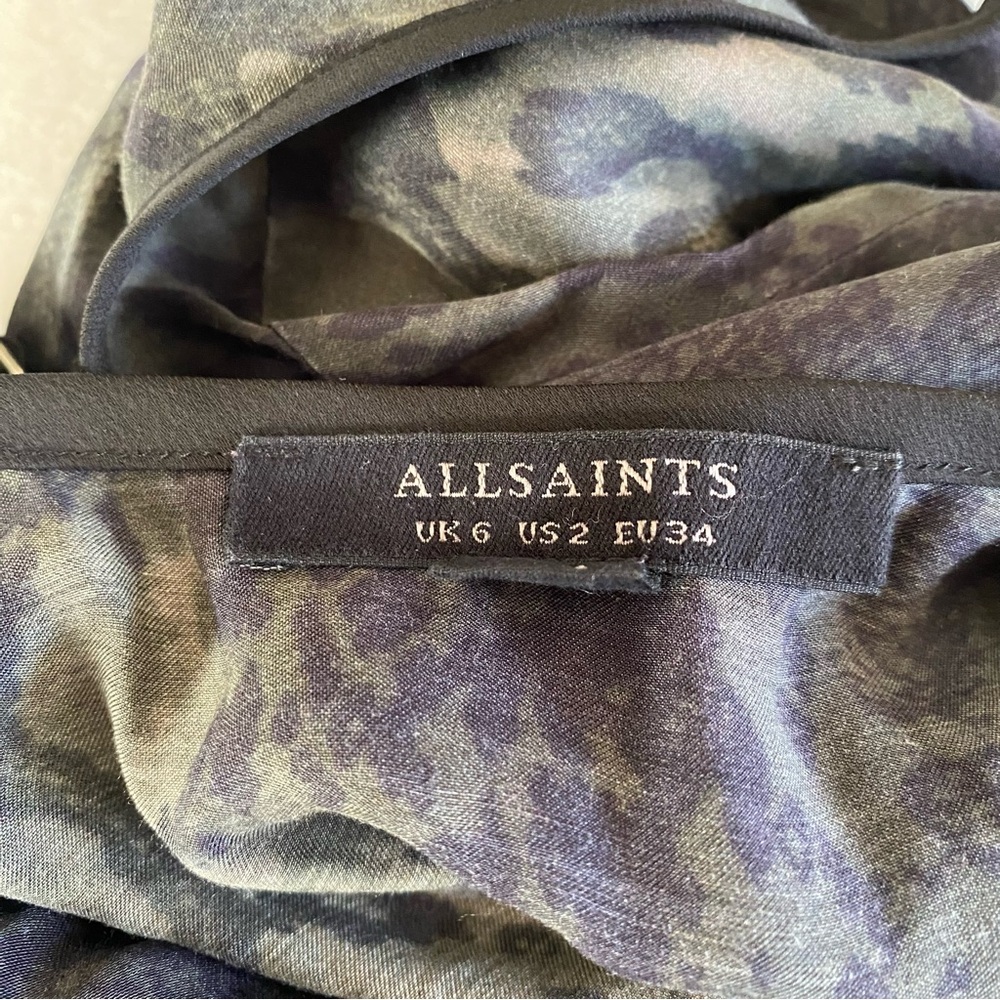 ALLSAINTS army olive green print tank top cami w/ black spaghetti straps XS - S - Picture 6 of 7